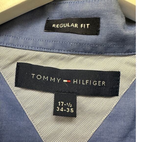 Tommy Hilfiger Size 17 1/2 Blue Regular Fit Long Sleeve Button Down Shirt - Picture 3 of 7